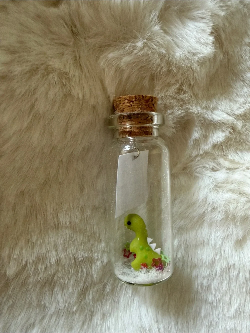 Glass Message Bottle with Green Dinosaur Figurine - Cute dinosaur Gift
